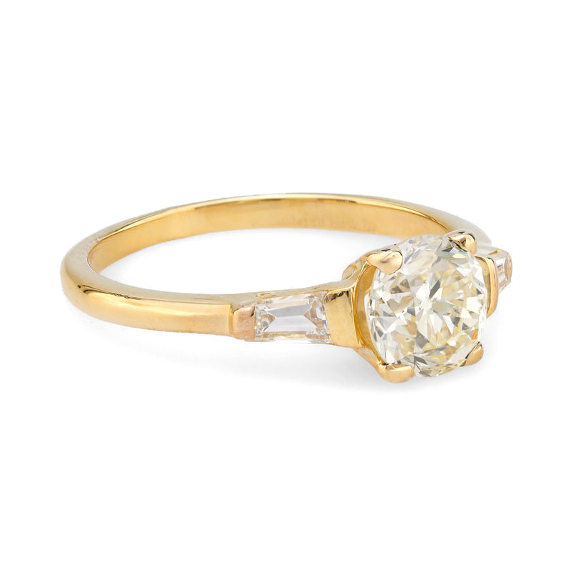 French GIA 1.01 round brilliant cut diamond 18k yellow gold engagement ring