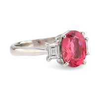 Modern 1.93 carat pink tourmaline diamond platinum ring