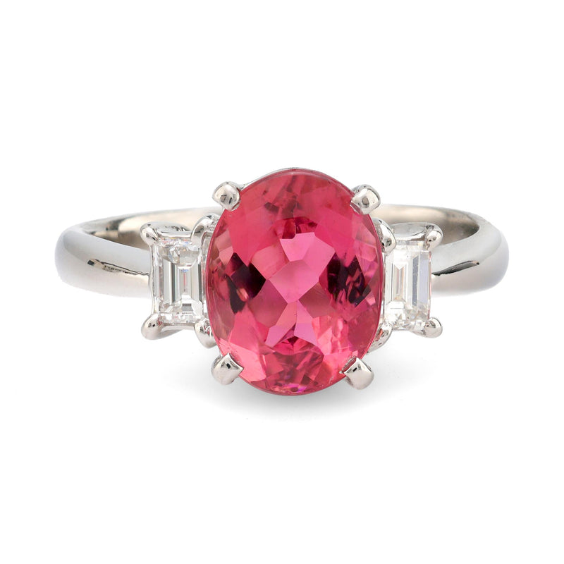 Modern 1.93 carat pink tourmaline diamond platinum ring