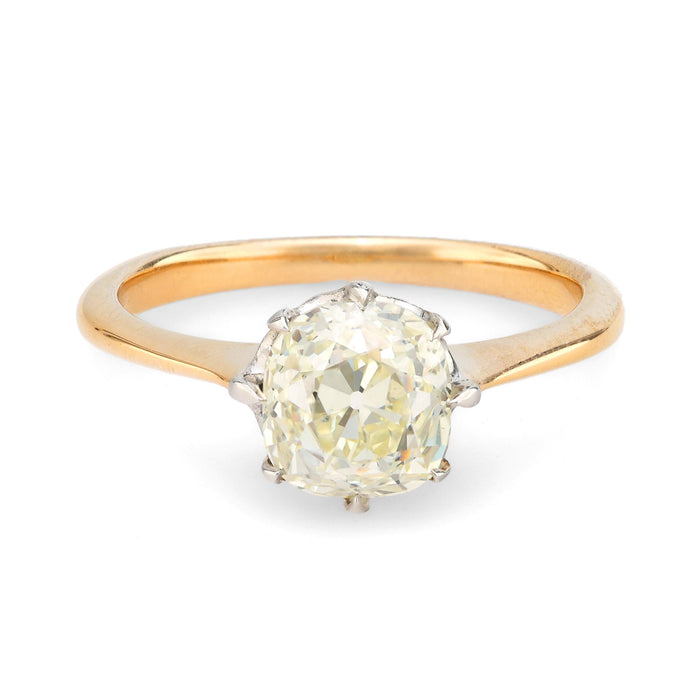 Edwardian GIA 1.71 carat cushion cut diamond 18k yellow gold engagement ring