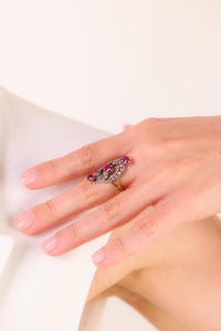 Belle Époque French ruby diamond 18k yellow silver ring