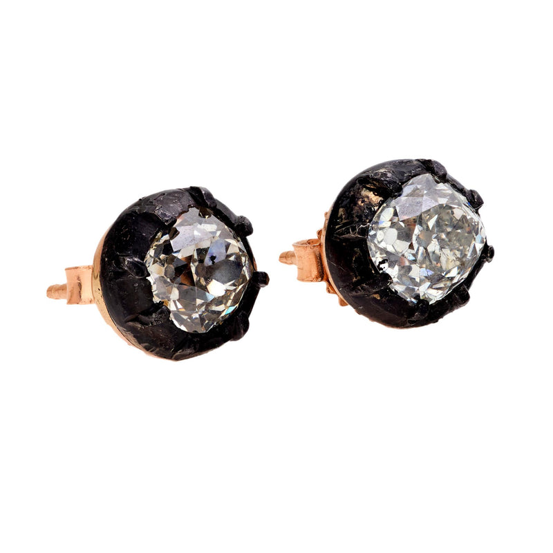 Antique 2.30 carat total weight diamond 14k rose gold stud earrings