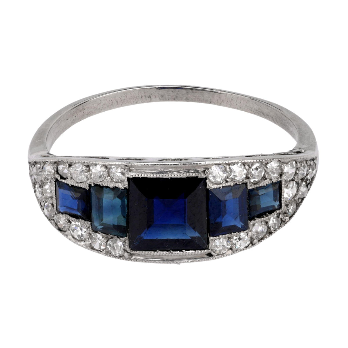 Art Deco GIA 1.50 carat sapphire diamond platinum ring