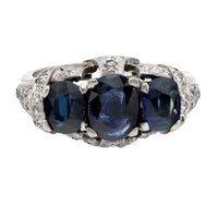 Art Deco 3.20 carat total weight sapphire diamond 14k white gold ring