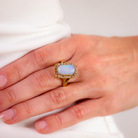 Victorian 2.30 carat opal diamond 18k yellow gold halo ring