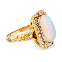 Victorian 2.30 carat opal diamond 18k yellow gold halo ring