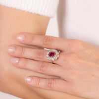 Victorian GIA 1.60 carat Burma no heat ruby diamond cluster ring