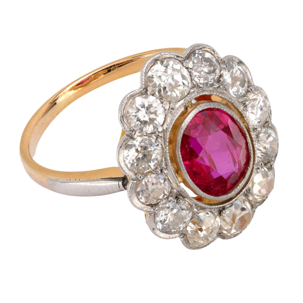 Victorian GIA 1.60 carat Burma no heat ruby diamond cluster ring