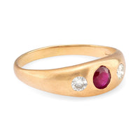 Vintage ruby diamond 14k yellow gold three stone ring