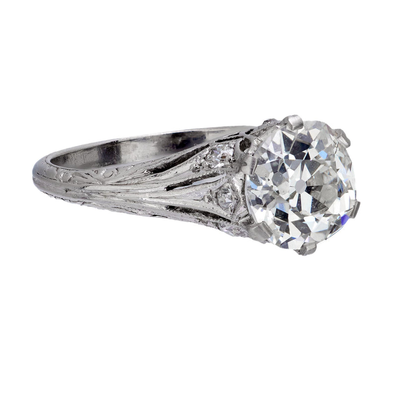 Art Deco GIA 1.61 carat old mine diamond platinum engagement ring