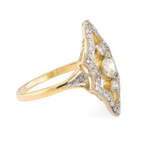 Art Deco 18k yellow gold diamond navette ring