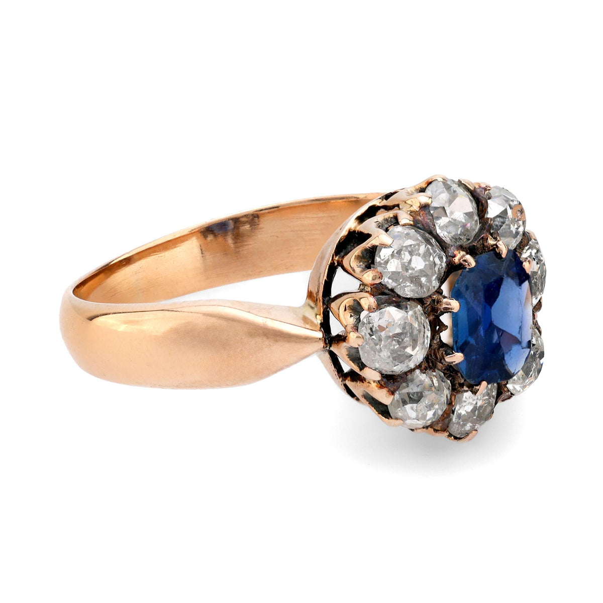 Antique sapphire diamond 18k rose gold cluster ring