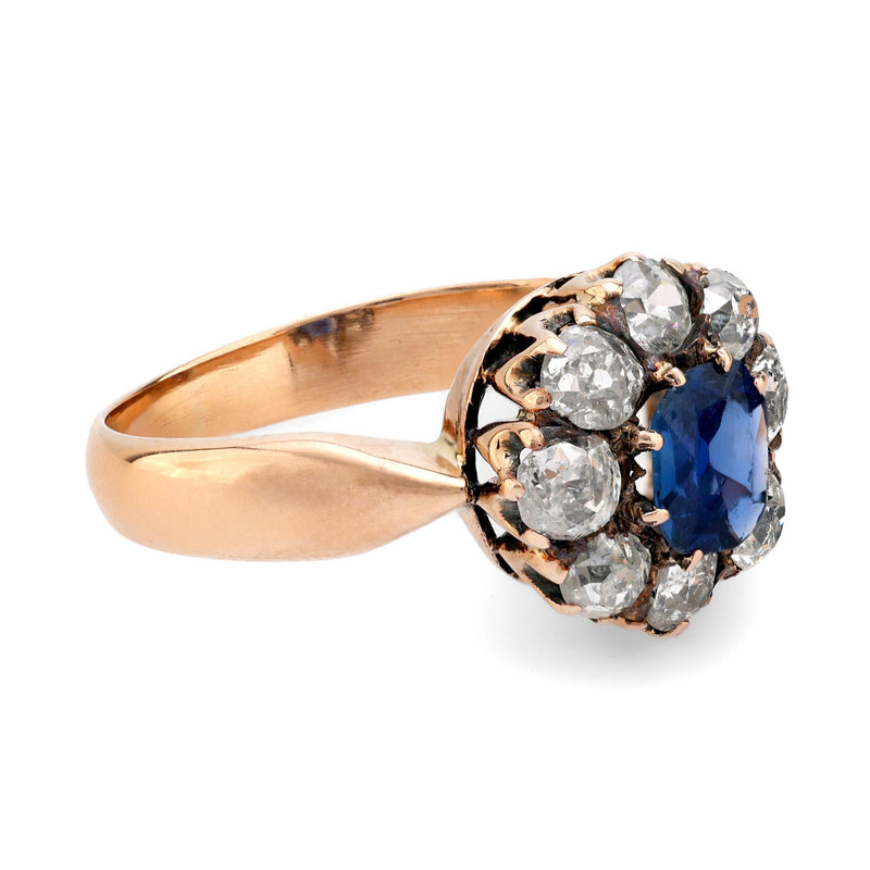 Antique sapphire diamond 18k rose gold cluster ring