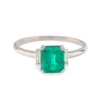 Mid Century 1.30 carat emerald diamond platinum ring