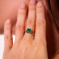 Mid Century 1.30 carat emerald diamond platinum ring