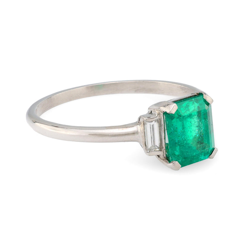 Mid Century 1.30 carat emerald diamond platinum ring