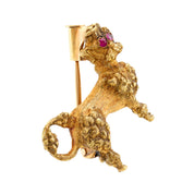 Vintage ruby 18k yellow gold poodle brooch