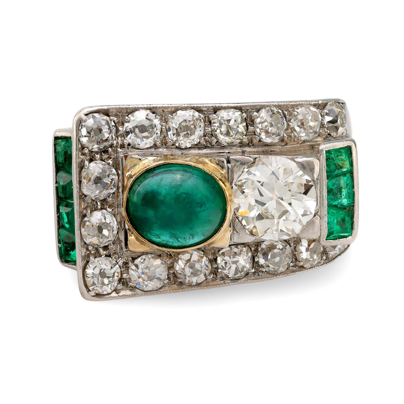 Retro emerald diamond 18k yellow gold ring