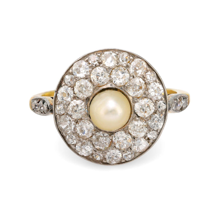 Victorian pearl diamond 18k gold and platinum target ring