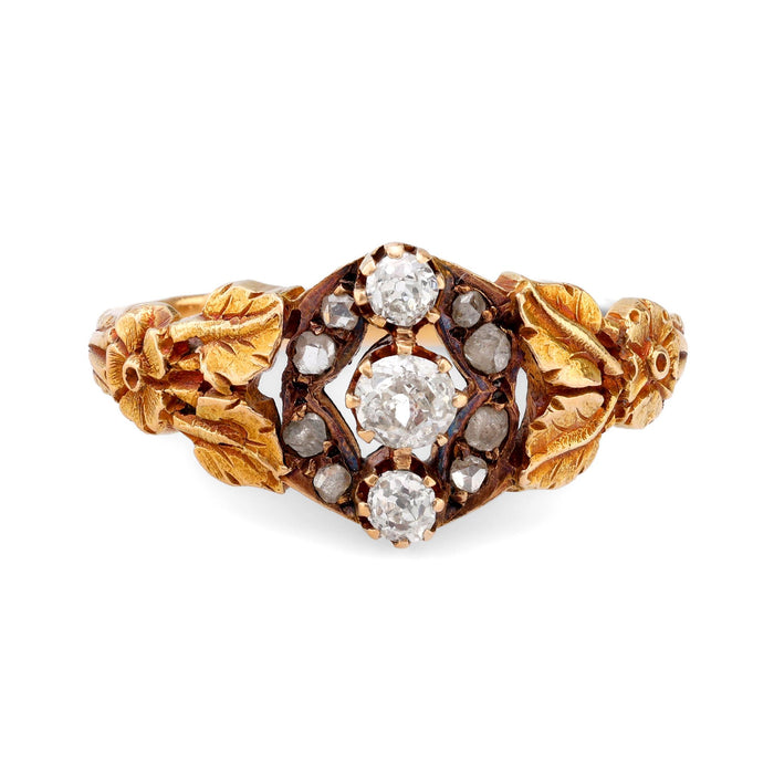 Victorian diamond 18k yellow gold nature motif ring