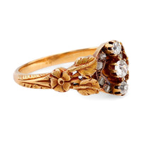 Victorian diamond 18k yellow gold nature motif ring