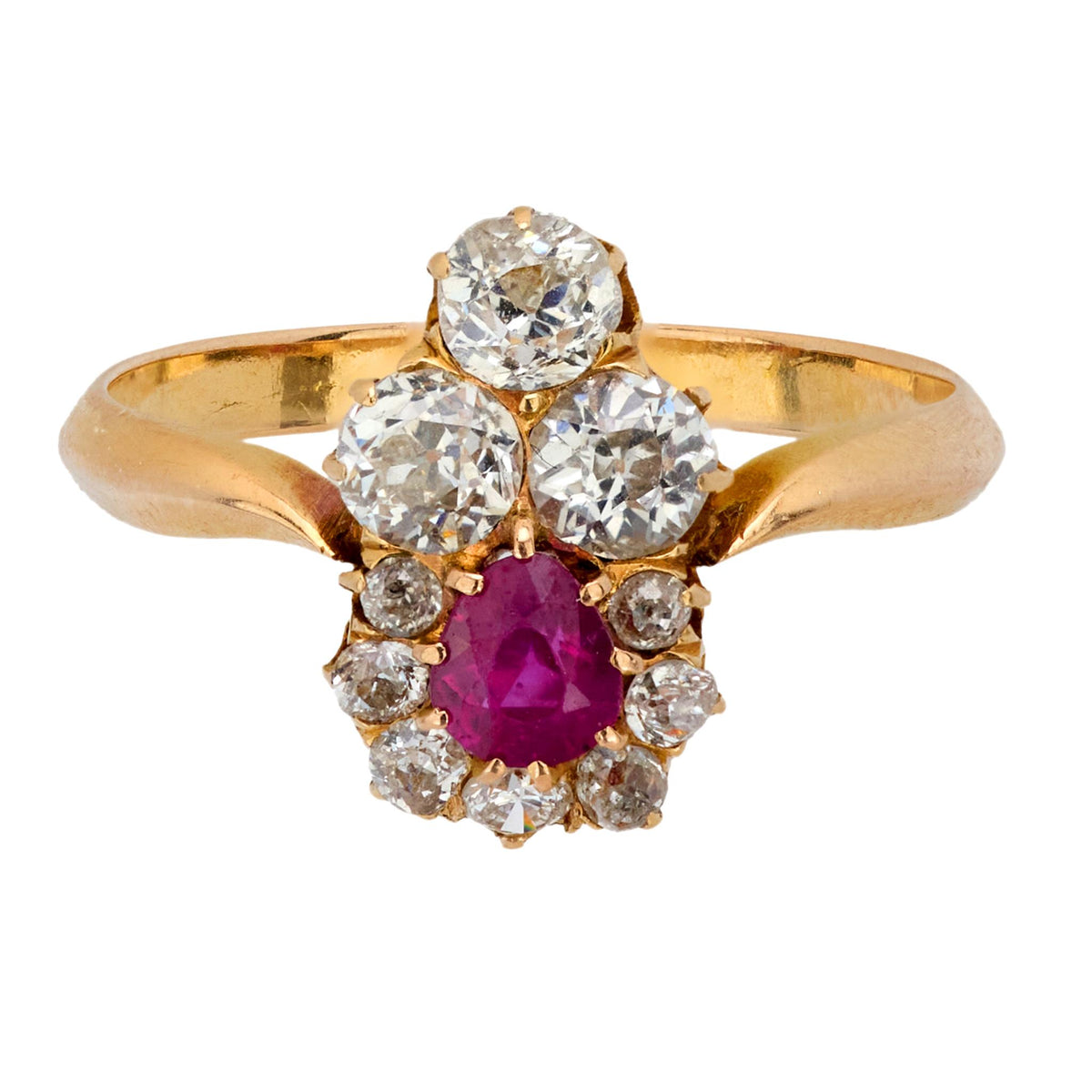 Victorian ruby diamond 18k yellow gold ring