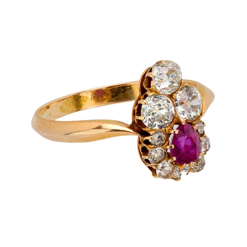 Victorian ruby diamond 18k yellow gold ring