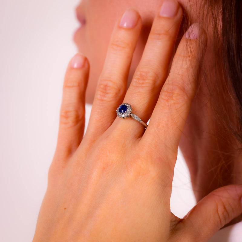 Edwardian style 0.49 carat sapphire diamond platinum cluster ring