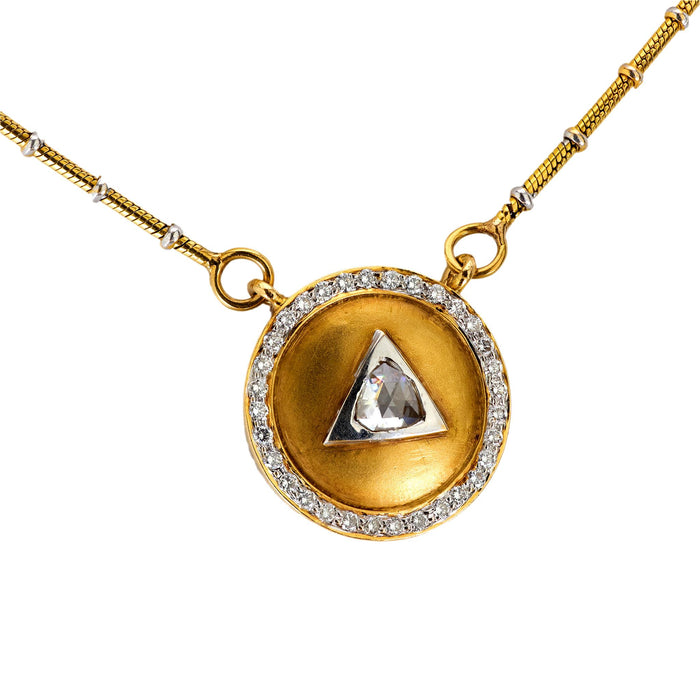 Vintage diamond 18k yellow gold pendant necklace