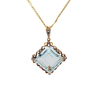 Retro aquamarine diamond 18k yellow gold necklace