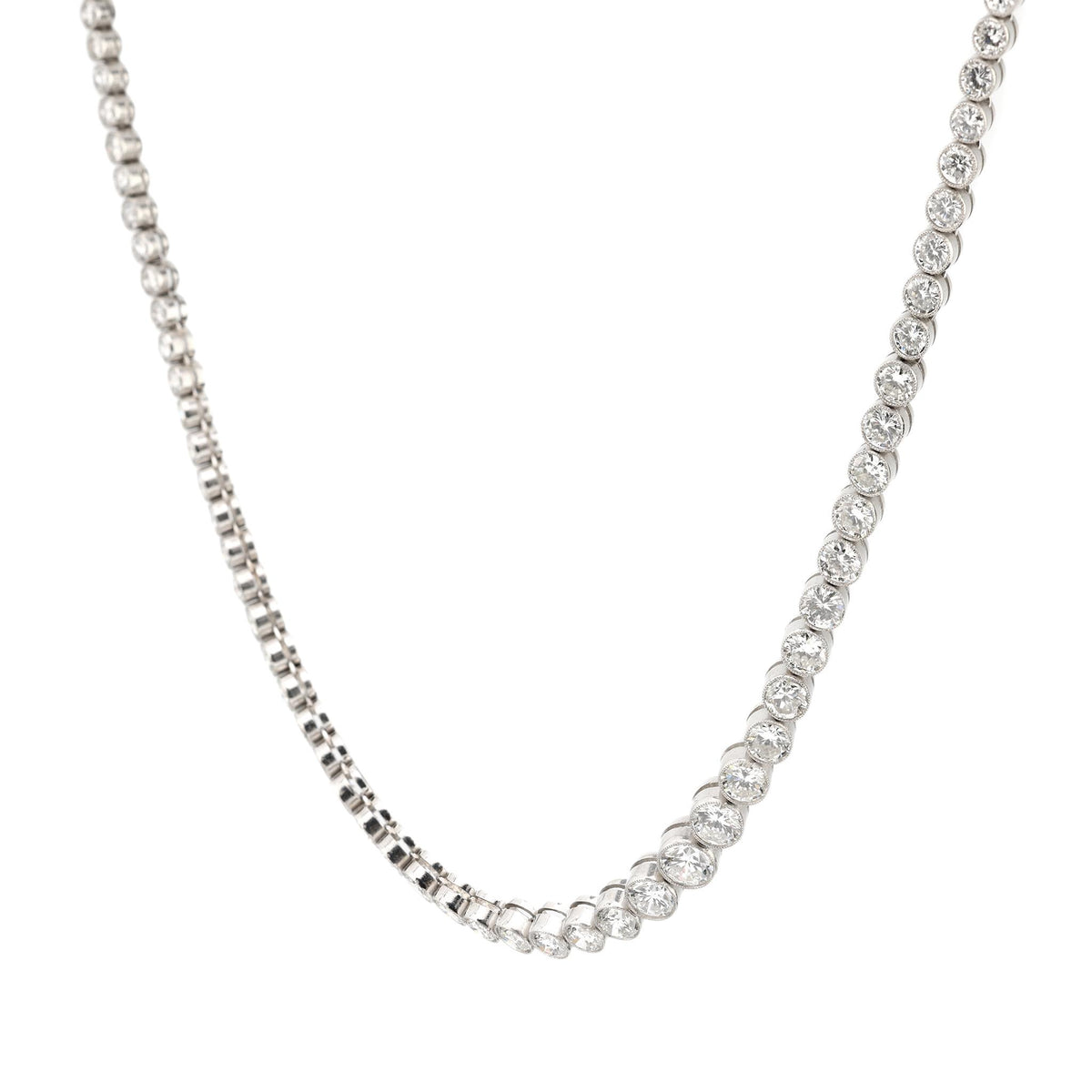 Vintage Inspired 14.58 carat total diamond weight platinum riviera necklace