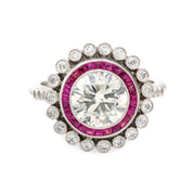 Art Deco style 1.95 carat diamond ruby platinum target ring