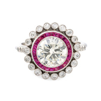 Art Deco style 1.95 carat diamond ruby platinum target ring