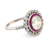 Art Deco style 1.95 carat diamond ruby platinum target ring