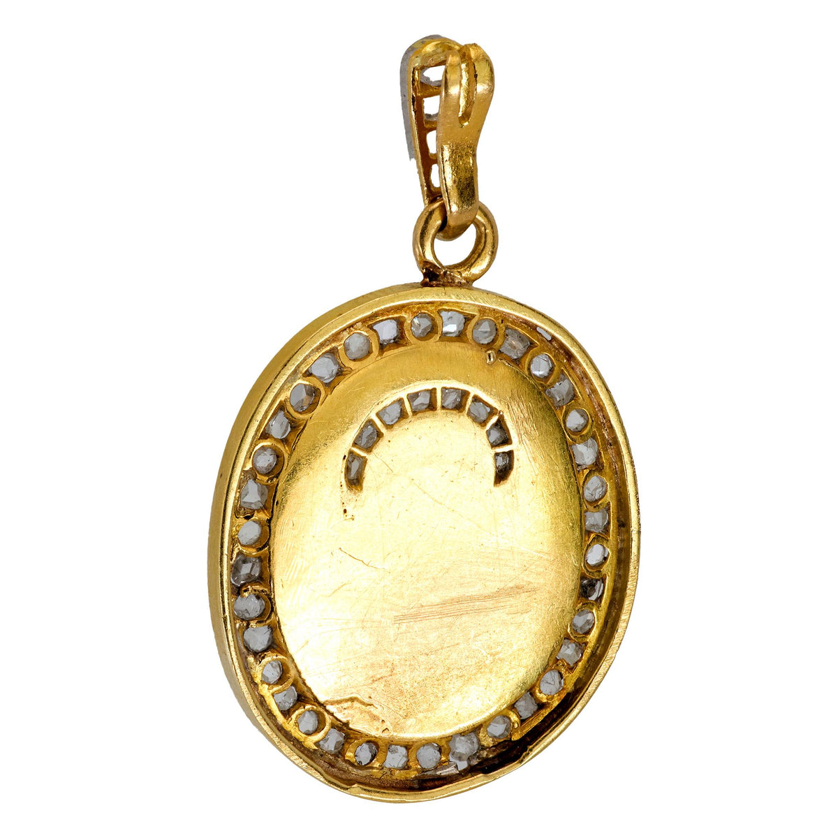 Antique rose cut diamond 18k yellow gold Saint pendant