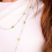 Modern 14.48 carat peridot platinum by the yard necklace