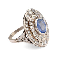 Mid Century sapphire diamond 18k white gold ring