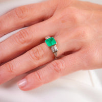 Art Deco style 1.77 carat emerald diamond platinum ring