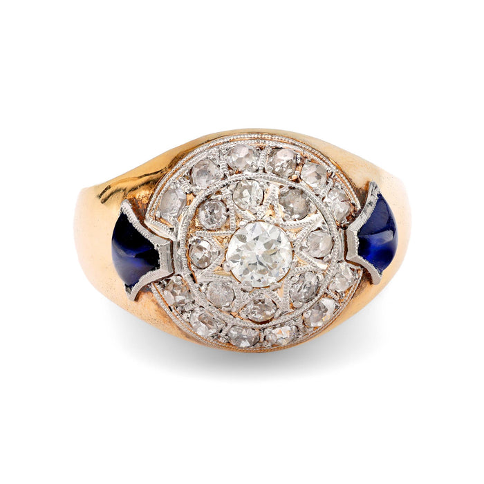 Retro synthetic sapphire 18k yellow gold diamond ring