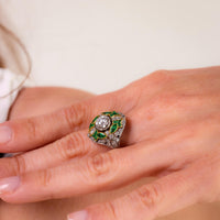 Art Deco revival 1.08 carat diamond emerald ring