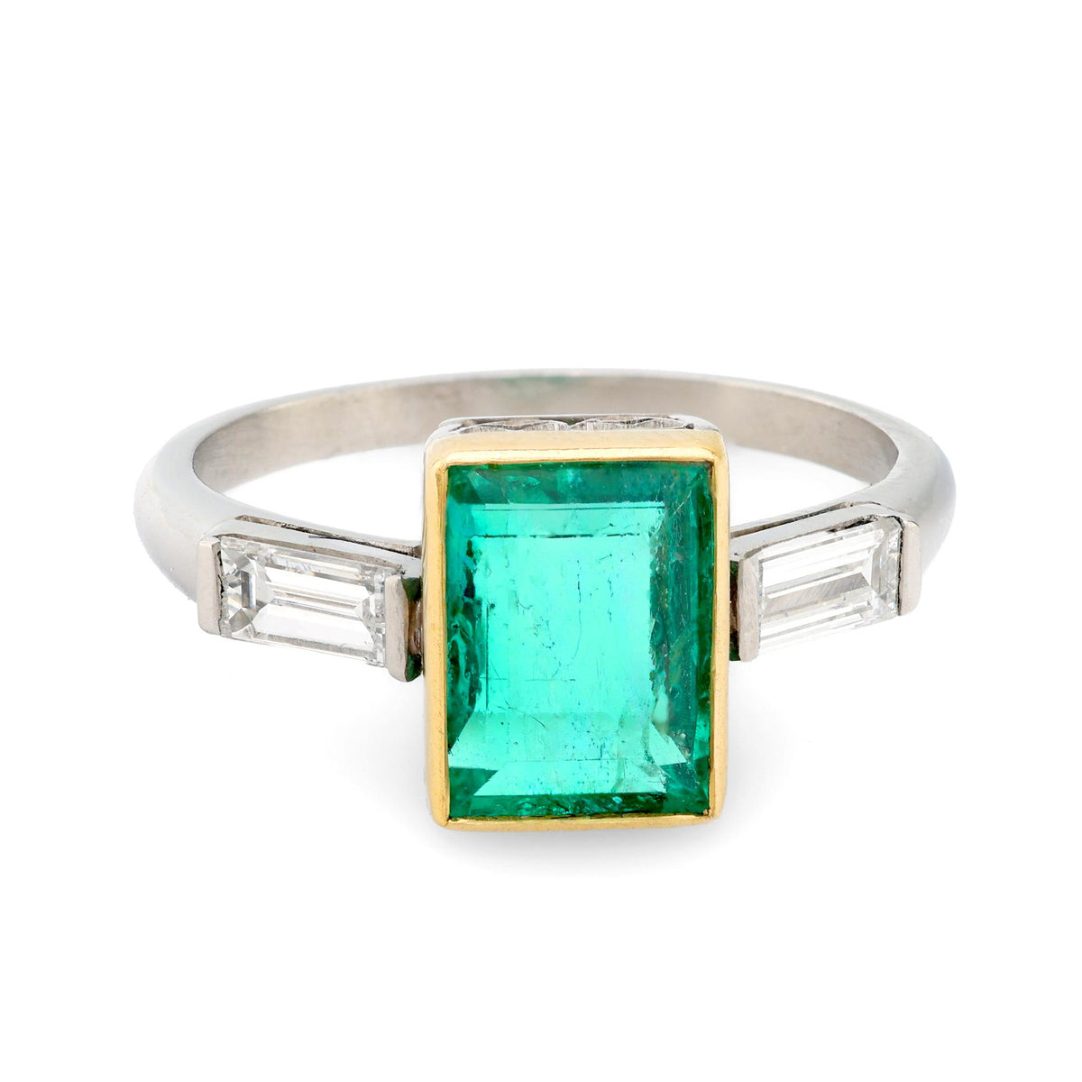 Vintage 1.77 carat emerald diamond platinum and yellow gold ring