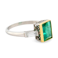 Vintage 1.77 carat emerald diamond platinum and yellow gold ring