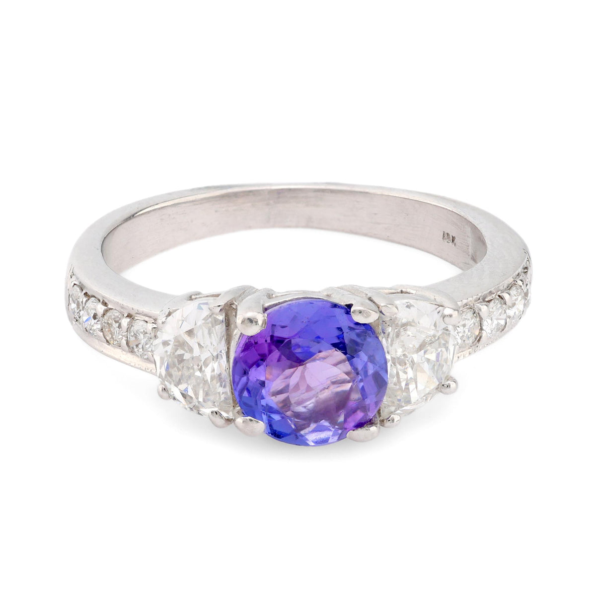 Modern tanzanite diamond 18k white gold ring