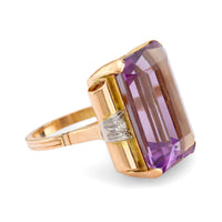 Retro 15 carat amethyst diamond 18k yellow gold cocktail ring