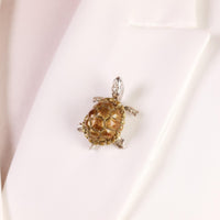 Mid Century diamond 18k gold enamel turtle brooch