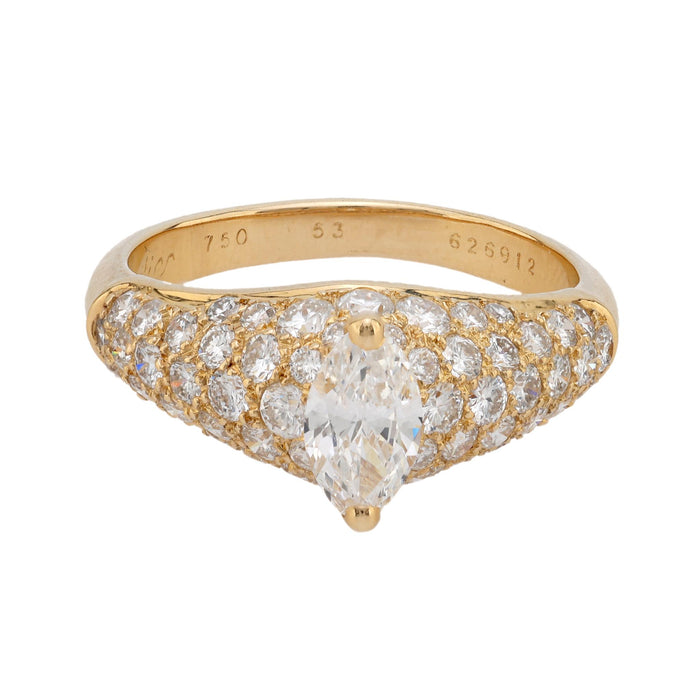 Cartier marquise cut diamond 18k yellow gold pave engagement ring