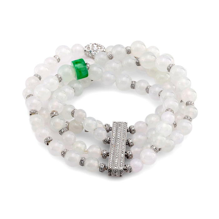 Modern diamond jade 18k white gold bracelet