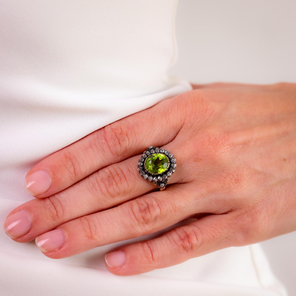 Victorian peridot diamond 14k gold ring