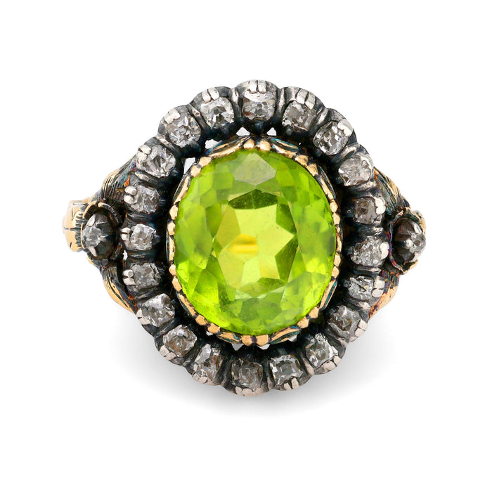 Victorian peridot diamond 14k gold ring