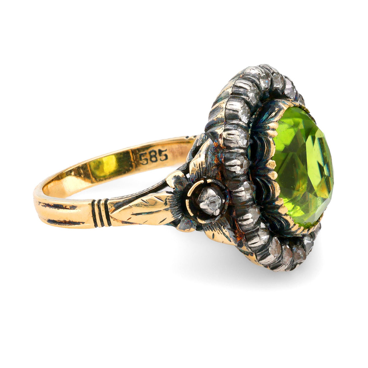 Victorian peridot diamond 14k gold ring